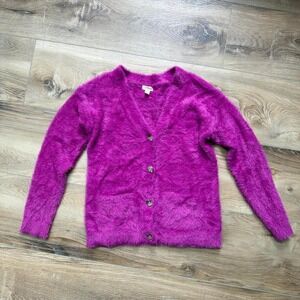 Cat & Jack Girls XL Pink Fuzzy Cardigan Sweater Soft Cozy Button Up